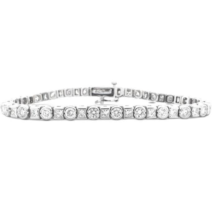 Bracciale Tennis In Oro Bianco Con Vero Diamanti Rotondi E Principessa Da 7.5 Ct