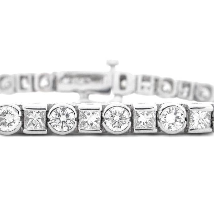 Bracciale Tennis In Oro Bianco Con Vero Diamanti Rotondi E Principessa Da 7.5 Ct
