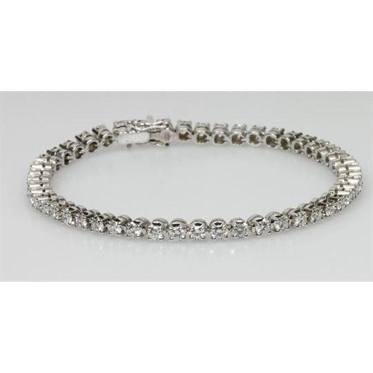 Bracciale Tennis In Oro Bianco Massiccio 14K Con Vero Diamanti Rotondi Da 7,50 Ct