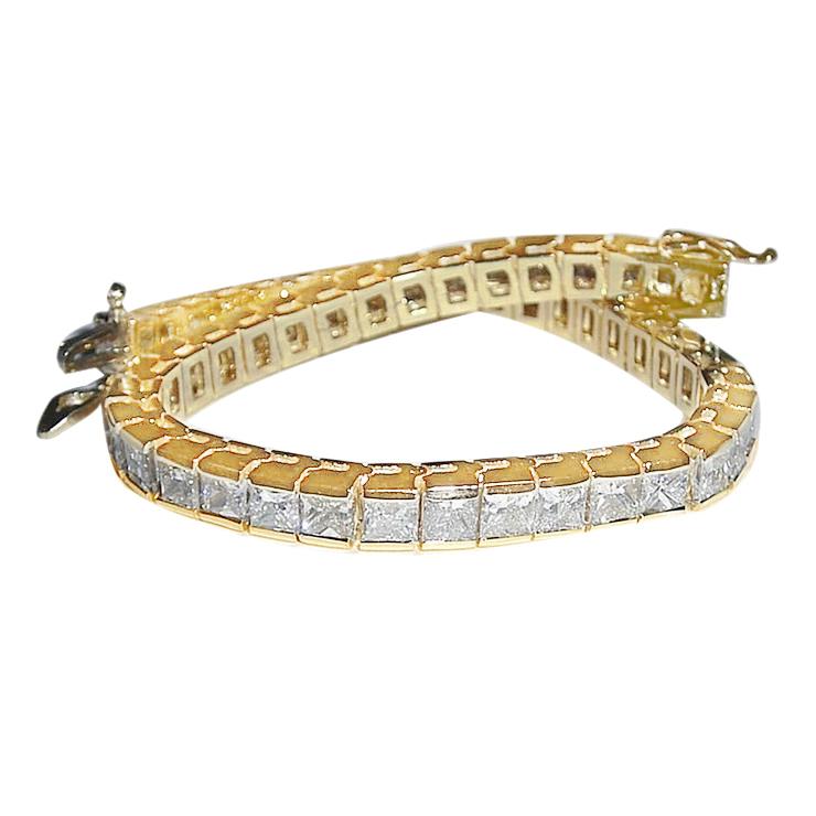 Bracciale Tennis In Oro Giallo 14K Con Genuino Diamanti Princess Da 12,50 Carati