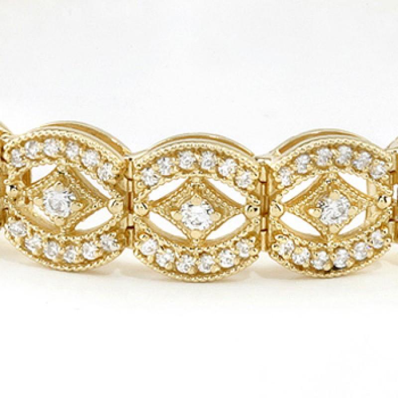 Bracciale Tennis In Oro Giallo Con Vero Diamanti Dall'Aspetto Vintage E Diamanti Da 6.05 Carati