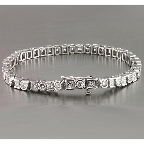 Bracciale Tennis Princess Con Vero Diamanti Rotondi 7.20 Carati In Oro Bianco 14K