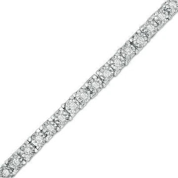 Bracciale Tennis Rotondo Taglio Vero Diamante Montatura Gioiello In Oro Bianco 6 Carati