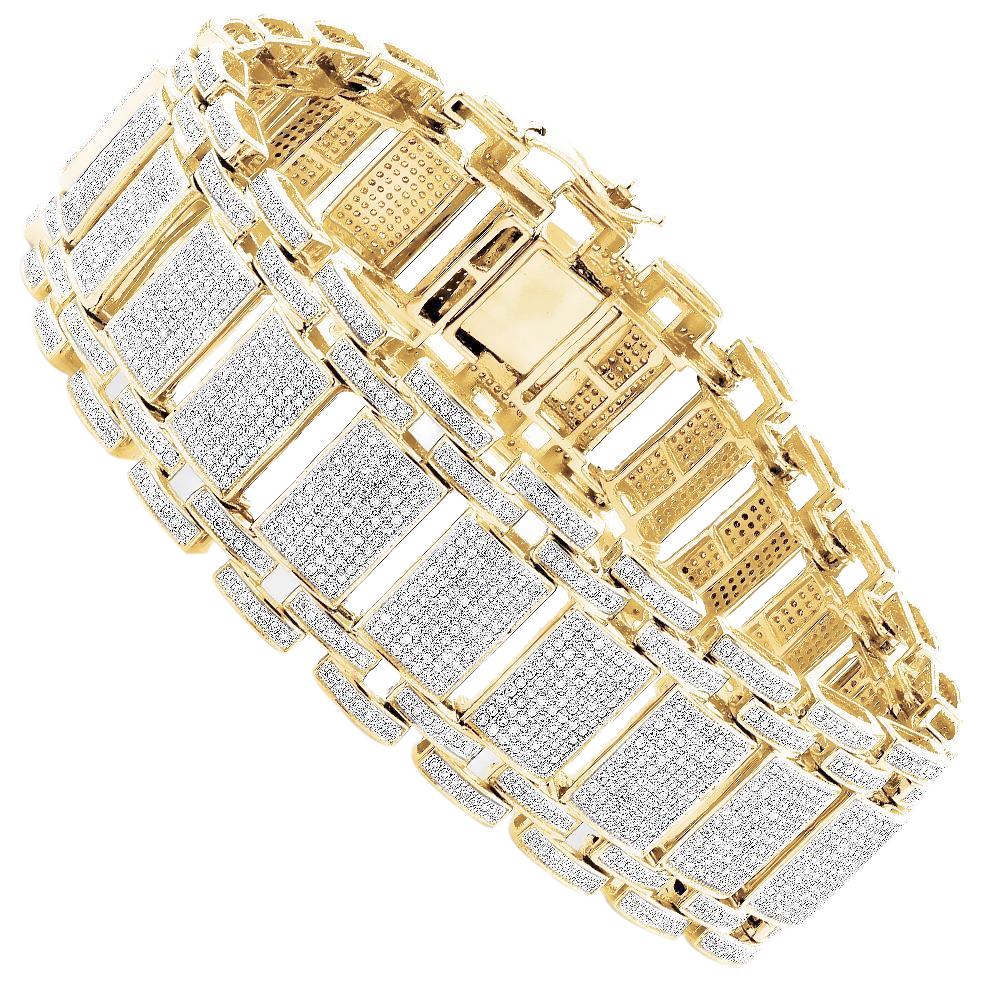 Bracciale Uomo Brillante 14,50 Carati Genuino Diamanti Oro Giallo 14K