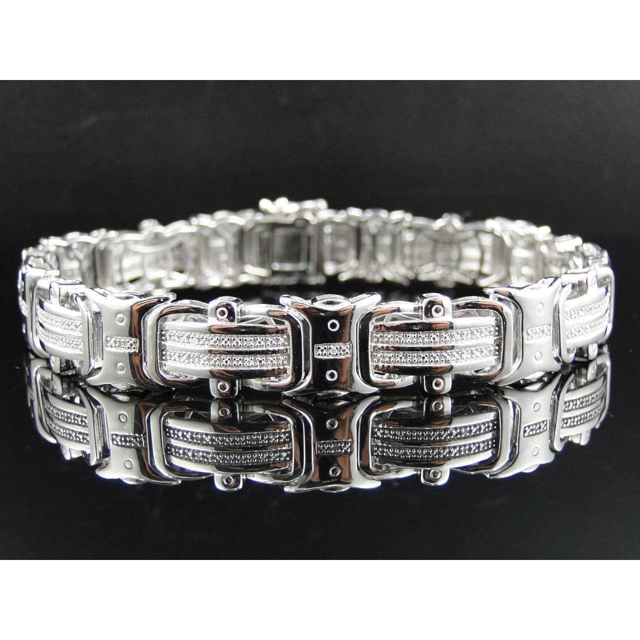 Bracciale Uomo Vero Diamante Fine 12 Carati Oro Bianco 14K