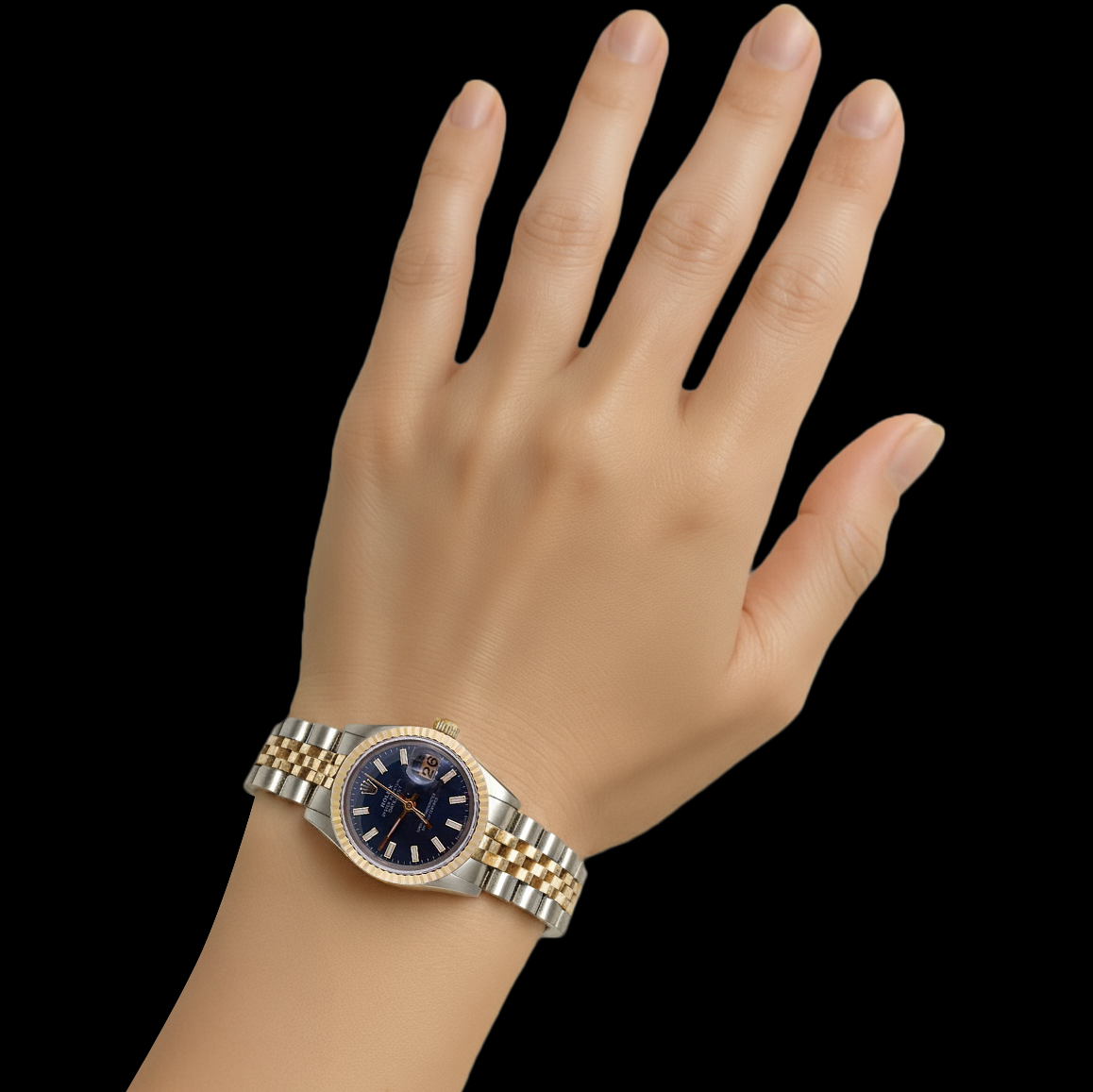 Bracciale giubileo bicolore Rolex Datejust Orologio con quadrante nero scanalato P1