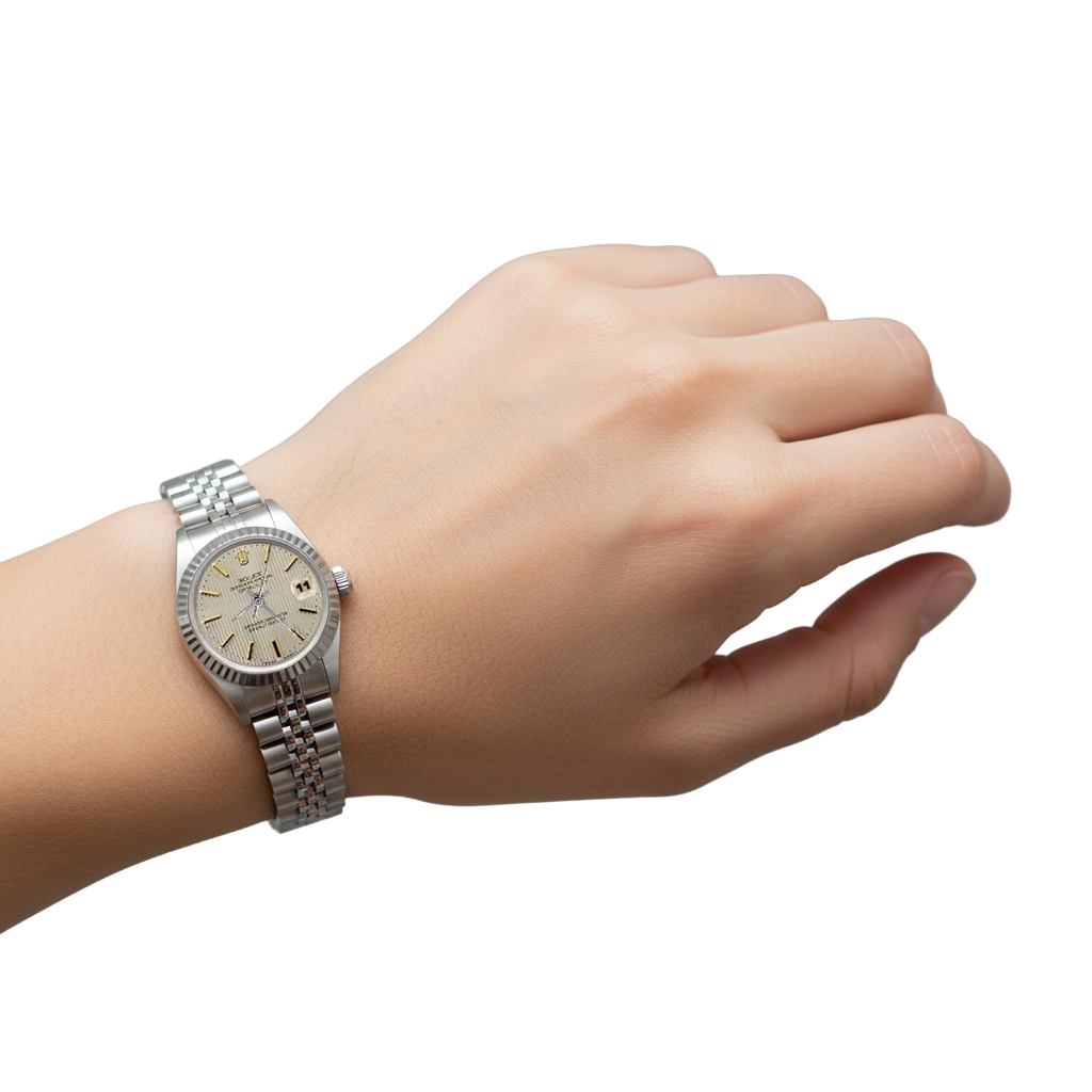 Bracciale giubileo in acciaio inossidabile Orologio da donna Rolex Datejust Lunetta scanalata P4
