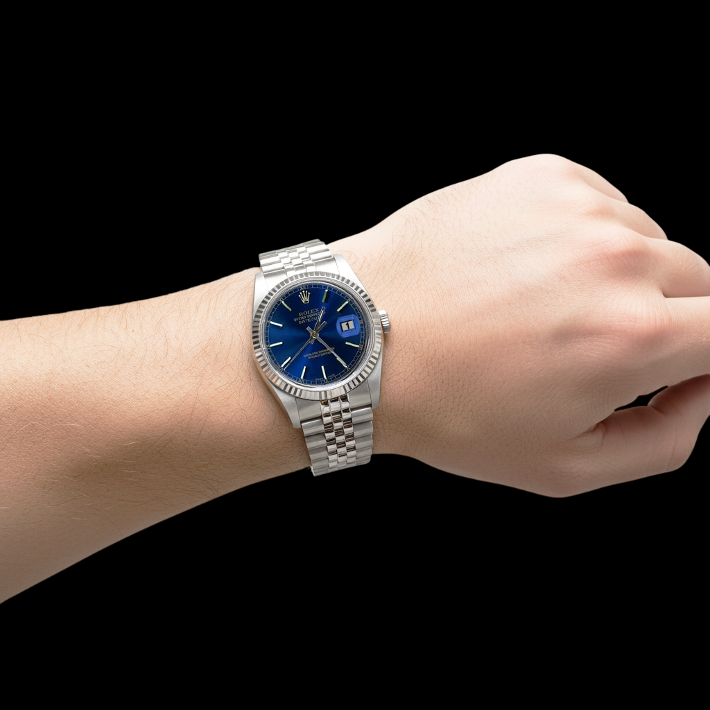 Bracciale giubileo in acciaio inossidabile blu bastone Orologio da uomo Rolex con lunetta scanalata a regolazione rapida