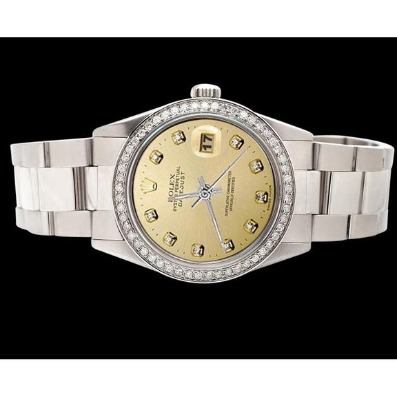 Bracciale ostrica in acciaio inossidabile Orologio Datejust Quadrante champagne con diamanti Rolex con regolazione rapida