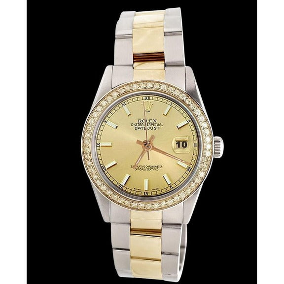 Bracciale ostrica in acciaio inossidabile e oro giallo Quadrante a bastoncino Datejust