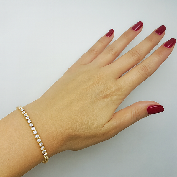 Bracciale Tennis Da 6.45 Carati Con Genuino Diamanti Rotondi Incastonati In Oro Giallo 14K