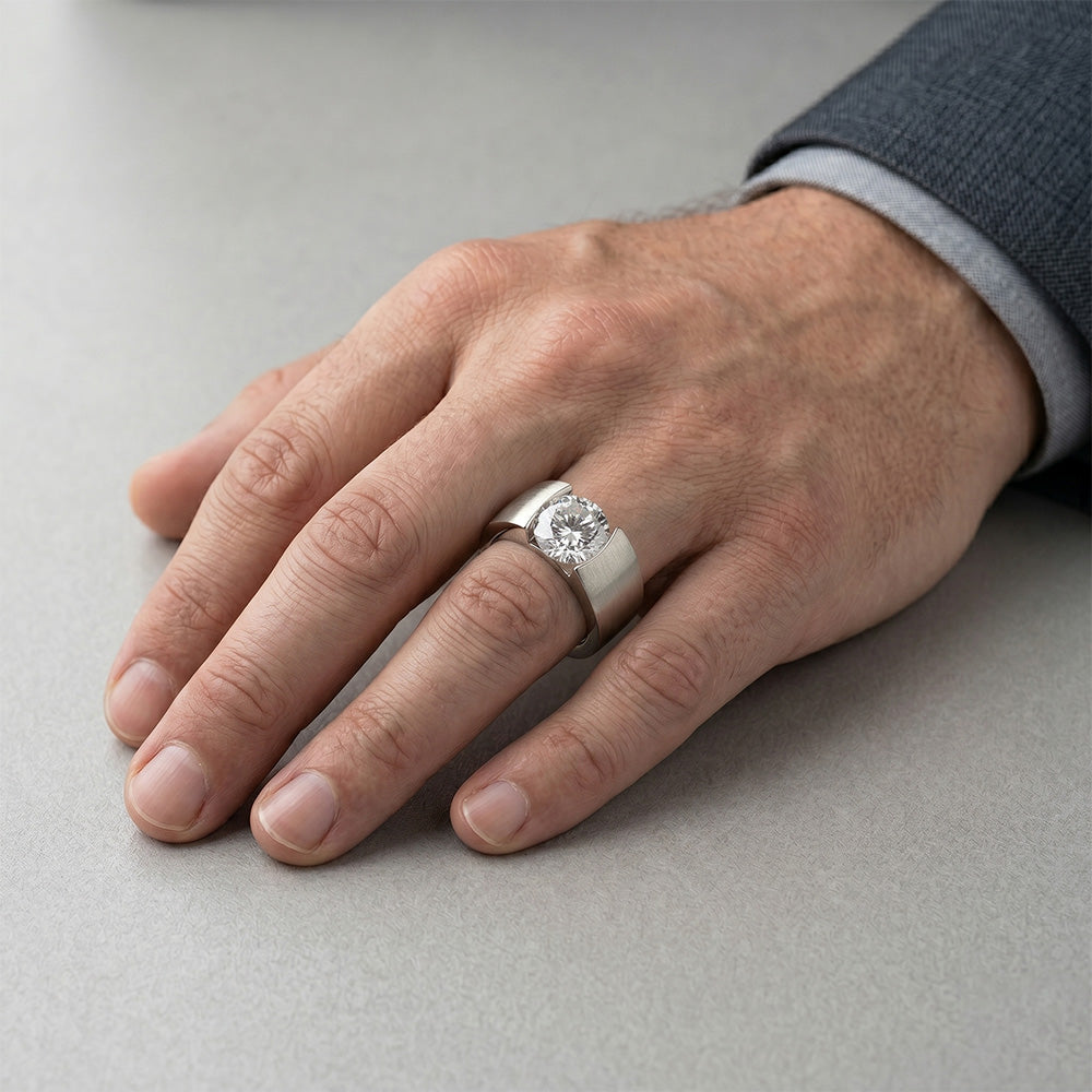 Brillante Anello da Uomo di lusso – 1,50 carati Oro Bianco 14K