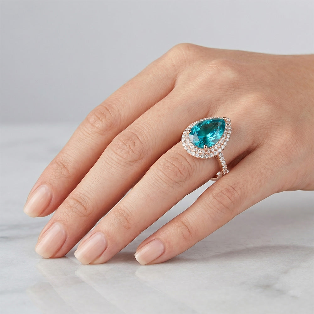 Brillante Diamante Blu Brillante Anello di Fidanzamento Halo – 3