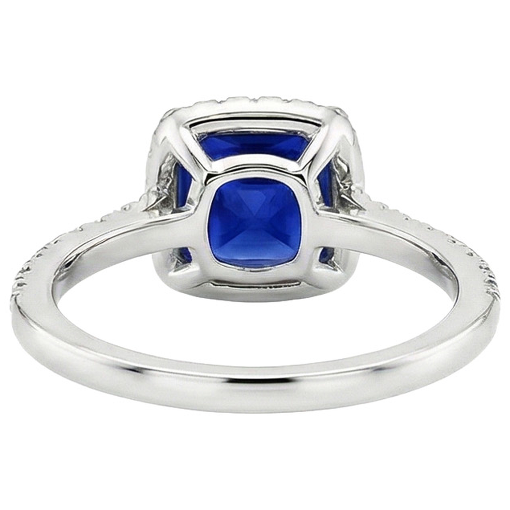 Ceylon Sapphire Halo Diamond Ring 6 carati Princess Cut con accenti