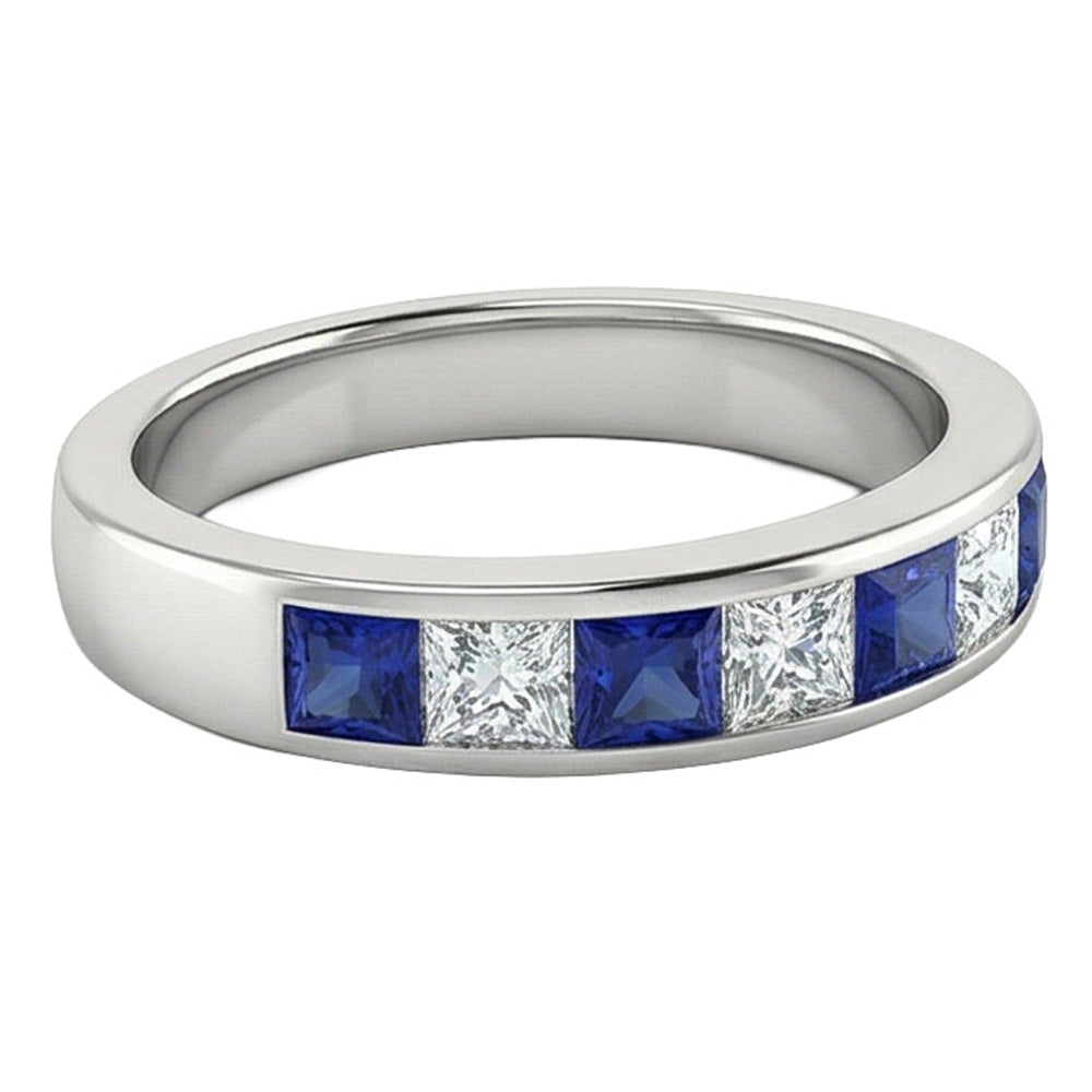 Cinturino Eternity Princess da 1 carato con zaffiri, diamanti e oro bianco 14K