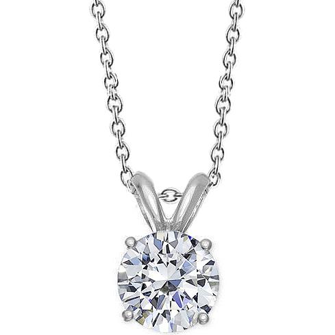Ciondolo Con Collana Di Naturale Diamanti Rotondi 1.20 Carati Gioielli In Oro Bianco 14K