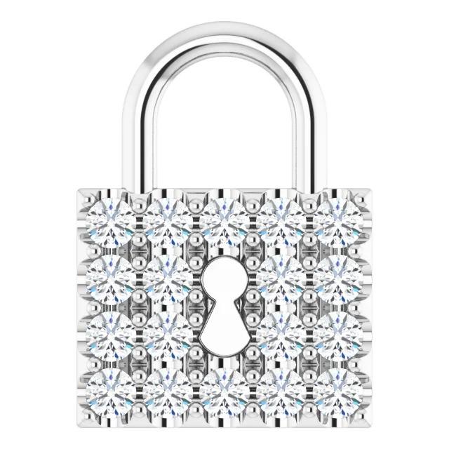 Ciondolo Con Lucchetto 0,90 Carati Di Genuino Diamanti F Vs1 Gioielli Con Oro Bianco 14K