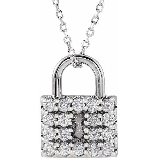 Ciondolo Con Lucchetto 0,90 Carati Di Genuino Diamanti F Vs1 Gioielli Con Oro Bianco 14K