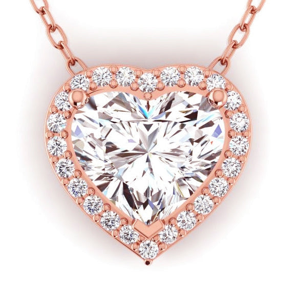 Ciondolo Con Naturale Diamante A Forma Di Cuore Da 4 Carati In Oro Rosa 14K