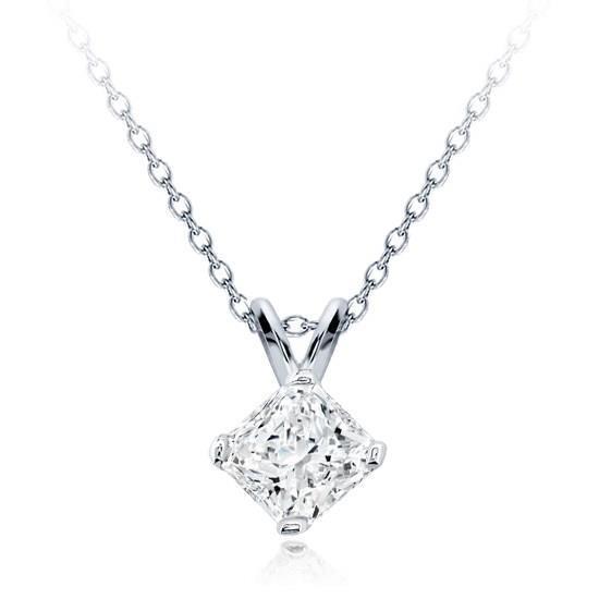 Ciondolo Con Vero Diamante Solitario A Taglio Radiante Da Donna. Gioielli In Oro Bianco 1.5 Ct