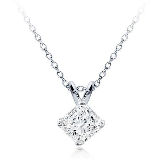 Ciondolo Con Vero Diamante Solitario A Taglio Radiante Da Donna. Gioielli In Oro Bianco 1.5 Ct