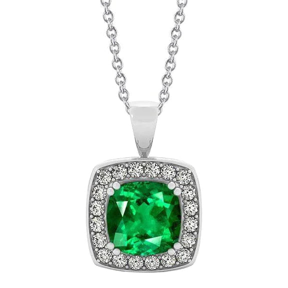 Ciondolo Diamante E Verde Smeraldo Verde Con Catena 5.75 Carati