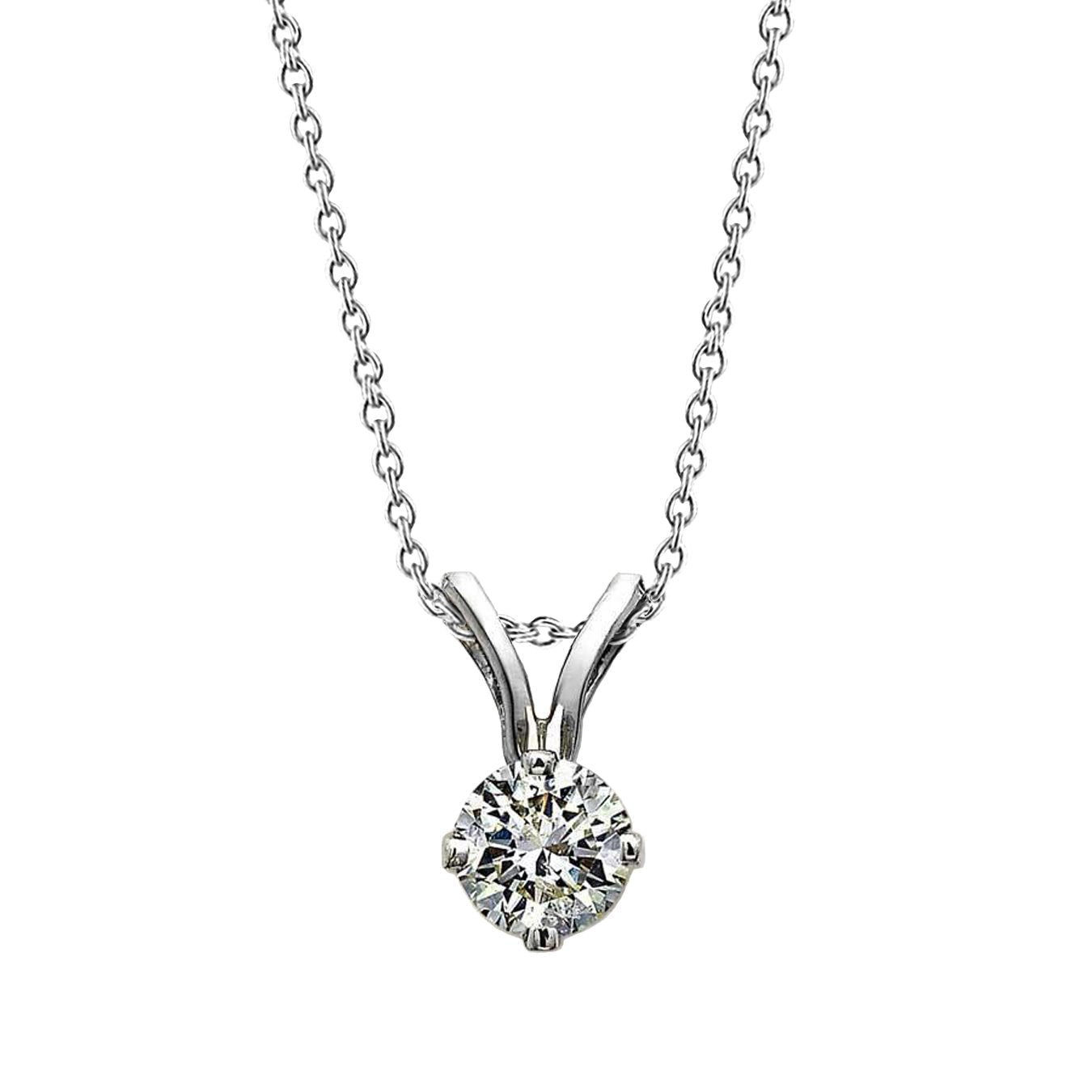 Ciondolo Per Collana Solitario Con Vero Diamante Taglio Rotondo In Oro Bianco 14K 1 Ct.