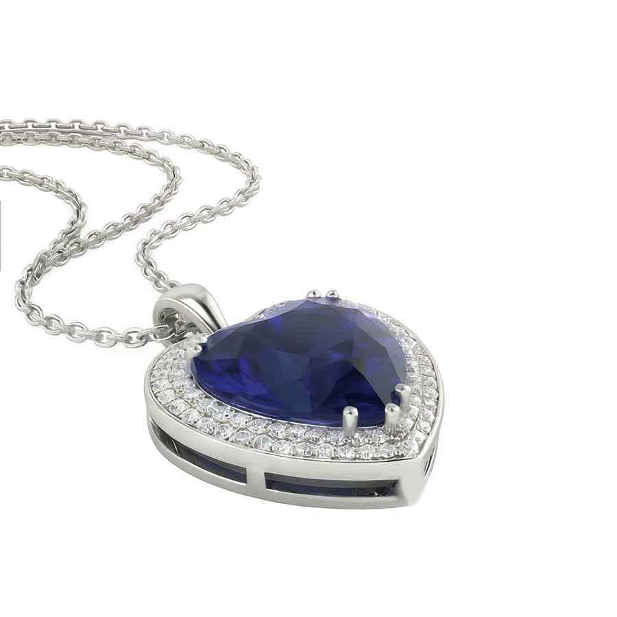 Ciondolo cuore doppio alone con zaffiro blu e diamanti oro 6,50 carati