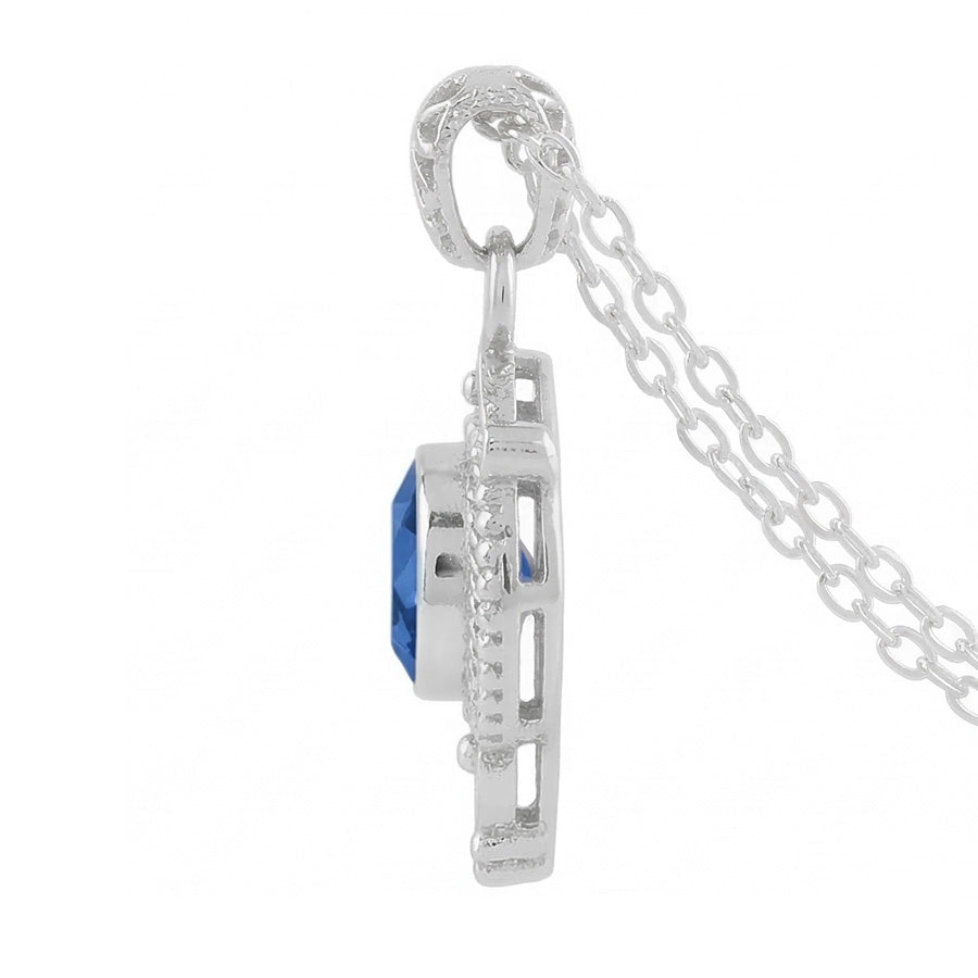 Ciondolo in stile antico con zaffiro blu 8 carati in oro bianco 14K