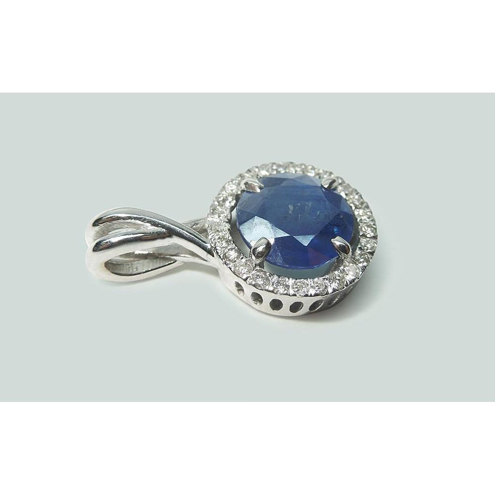 Ciondolo per collana da donna con diamanti e zaffiri tondi dello Sri Lanka. 2.20 ct. - harrychadent.it