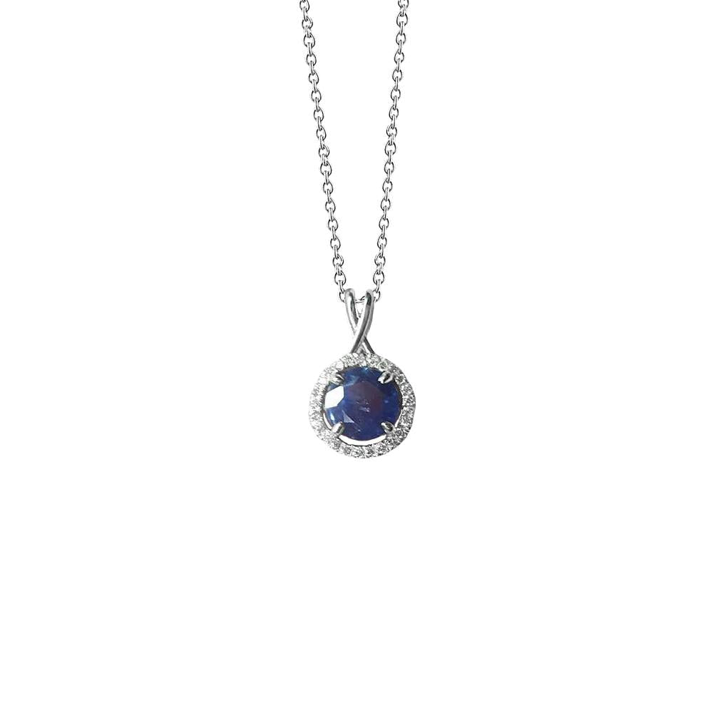 Ciondolo per collana da donna con diamanti e zaffiri tondi dello Sri Lanka. 2.20 ct. - harrychadent.it