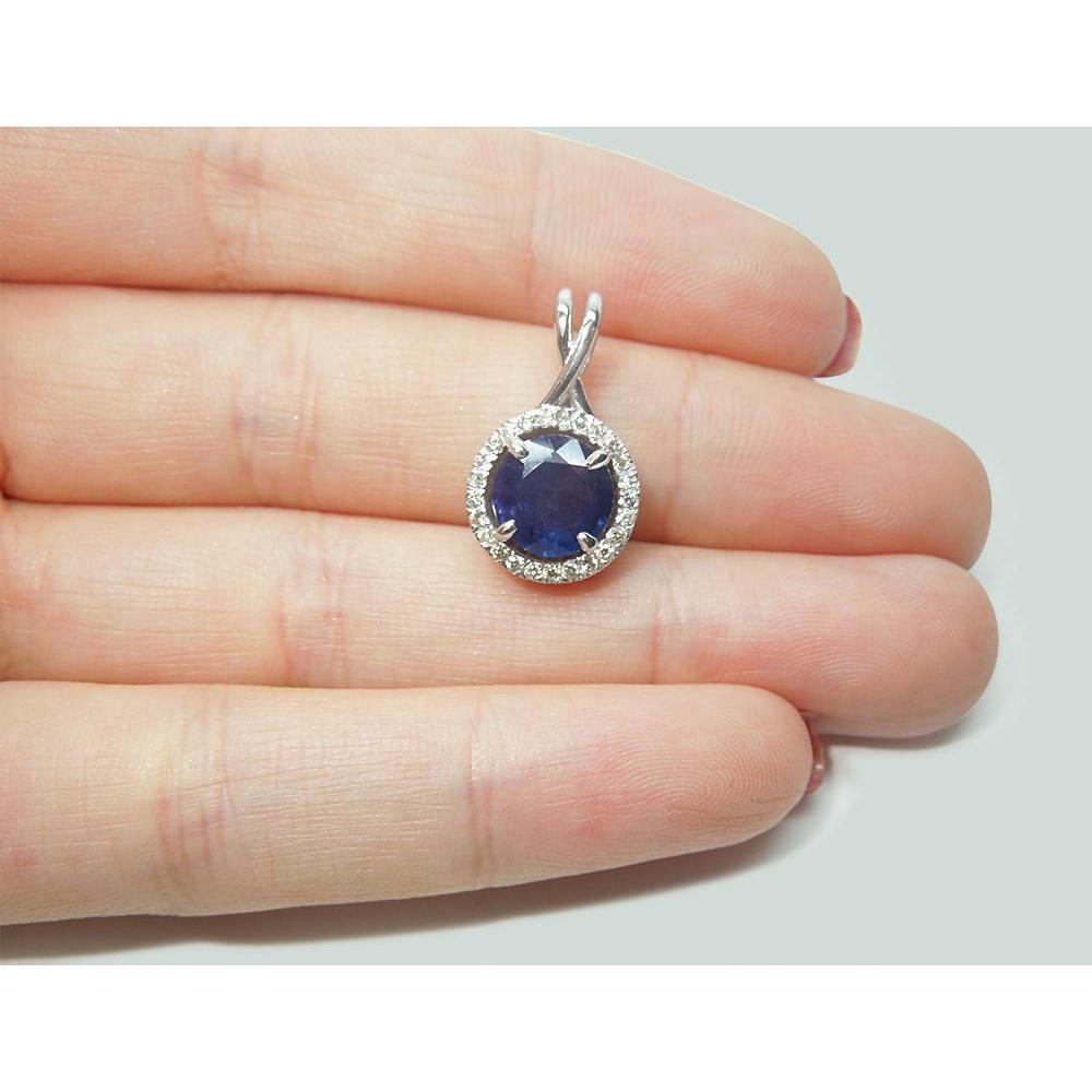 Ciondolo per collana da donna con diamanti e zaffiri tondi dello Sri Lanka. 2.20 ct. - harrychadent.it