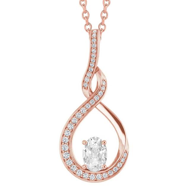 Ciondolo 3 Carati Ovale E Genuino Diamante Rotondo Vecchio Minatore Diapositiva Catena Intrecciata In Oro Bianco 14K