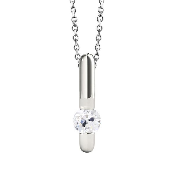 Ciondolo A Cuore In Oro Bianco Con Vero Diamante E Catena Tonda Taglio Antico 1 Carato