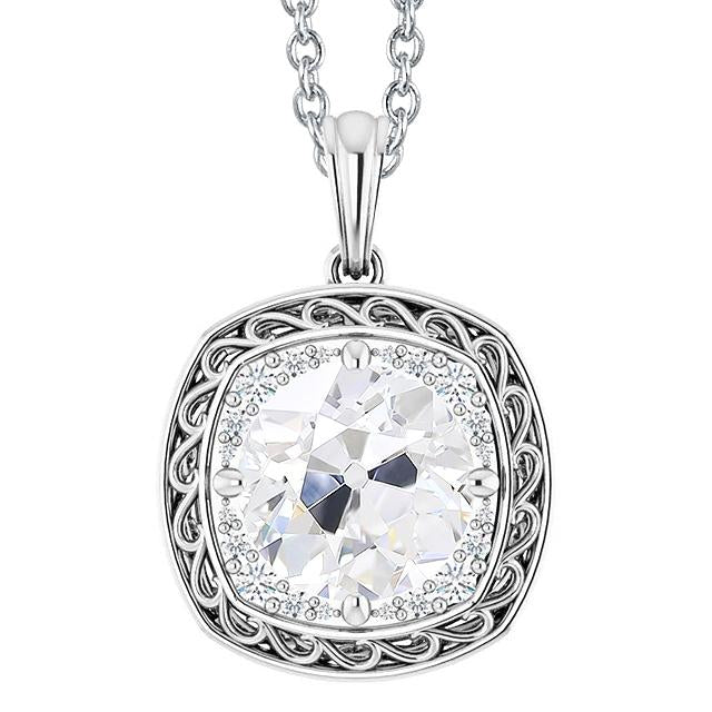 Ciondolo A Forma Di Alone Con Naturale Diamanti Da 4,50 Carati, Gioielli In Stile Vintage Con Taglio Da Miniera In Oro Bianco 14K
