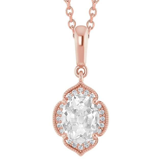 Ciondolo A Forma Di Fiore Con Ciondolo Ovale Da 3,75 Carati E Naturale Diamante Rotondo Da Miniera In Oro Bianco 14K