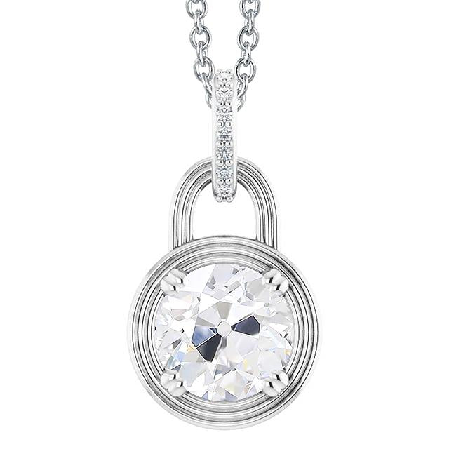 Ciondolo Antico A Forma Di Ciondolo Con Genuino Diamante Taglio Tondo Da 3,50 Carati Con Oro Bianco 14K