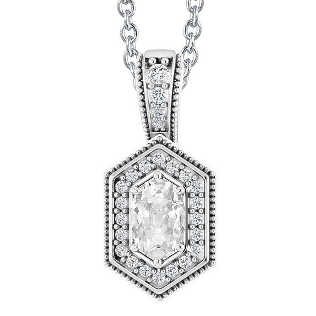 Ciondolo Antico Con 5 Carati Vero Diamante Taglio Ovale Stile Miniera 14K Oro Bianco
