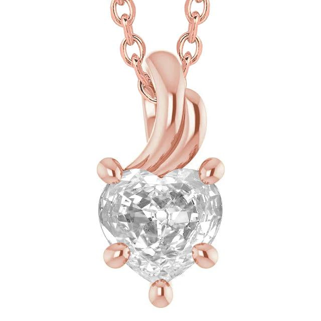 Ciondolo Antico Europeo Con Naturale Diamante A Cuore Da 5 Carati In Oro Rosa 14K Con Punte