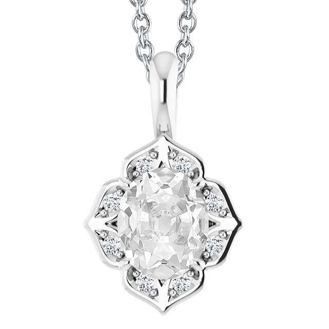 Ciondolo Collana Con Ovale E Naturale Diamanti Rotondi A 5 Carati In Oro Bianco Da 14K