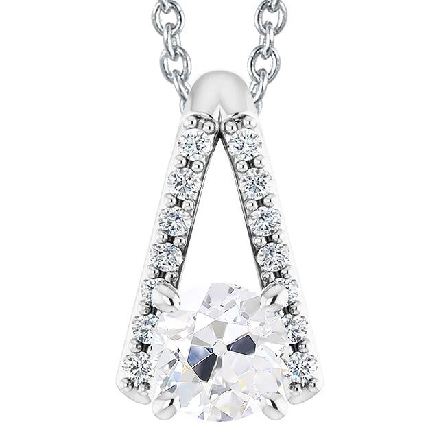 Ciondolo Con 4 Carati Vero Diamante Tondo Da Catena Scorrevole Di Vecchio Minatore In Oro Bianco 14K