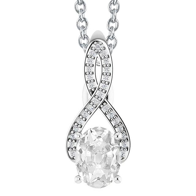 Ciondolo Con 4,50 Carati Ovale E Genuino Diamante Tondo Con Gambo A Spacco Vecchio Minatore In Oro Bianco 14K