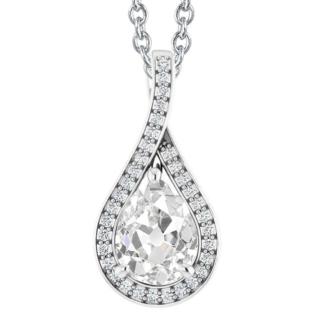 Ciondolo Con 4,50 Carati Per Pera E Naturale Diamante Rotondo Diviso Vecchio Minatore In Oro Bianco 14K