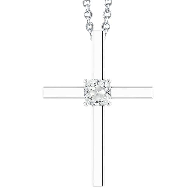 Ciondolo Con Cuscino 1.50 Carati Genuino Diamanti Diapositiva Croce Di Vecchio Minatore In Oro Bianco 14K