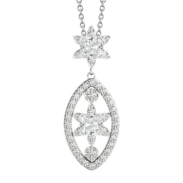 Ciondolo Con Genuino Diamante Rotondo E Cuscino Della Vecchia Miniera 4 Carati Con Catena In Oro 14K
