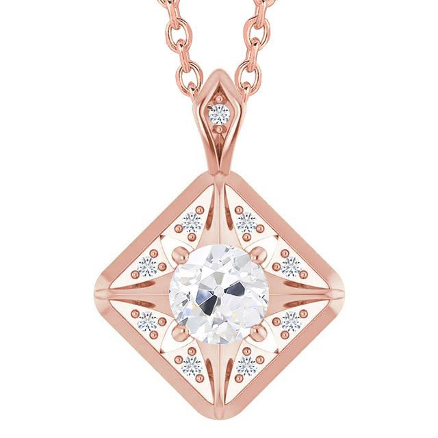 Ciondolo Con Naturale Diamante Tondo Da 2,50 Carati Vecchio Minatore In Gioielli In Oro Rosa 14K
