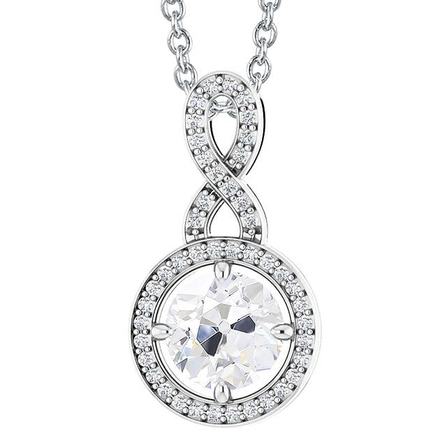 Ciondolo Con Naturale Diamanti A Taglio Rotondo Da 4 Carati Old Miner Incastonato In Oro Bianco 14K