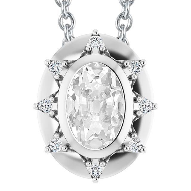 Ciondolo Da Donna Halo Con Vero Diamante Ovale Da 6,50 Carati Lunetta Stile Stella Old Miner In Oro Bianco 14K