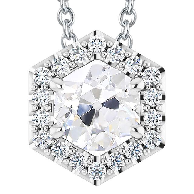 Ciondolo Halo Da Donna Con Gioielli Da Minatore Antico Con Genuino Diamanti Rotondi Da 7,50 Carati In Oro Bianco 14K