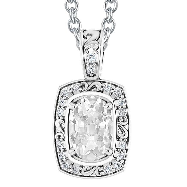 Ciondolo In Stile Vintage Con Naturale Diamante Ovale Da 5 Carati Old Miner Slide In Oro Bianco 14K